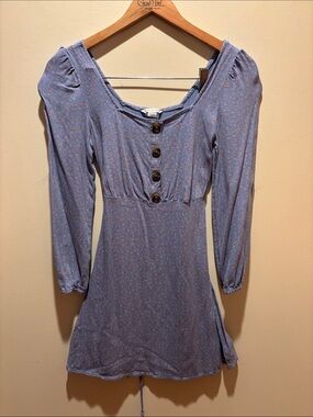 American Eagle Outfitters Light Blue Floral Long-Sleeve Button Dress